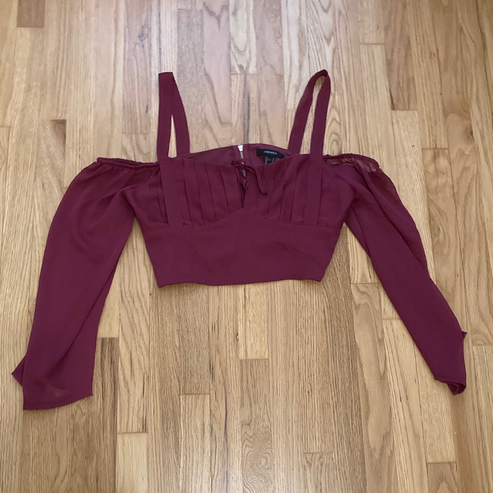 Forever 21 Burgundy Off-Shoulder Crop Top